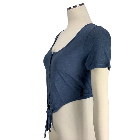 Silver Jeans Small NWT Amelia Tie-Front Crop Top Blue - Picture 6 of 10